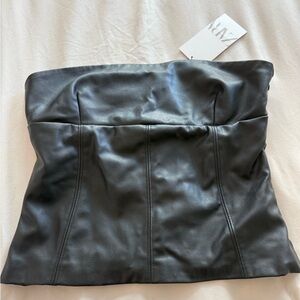 NWT Zara Black Strapless Faux Leather Top